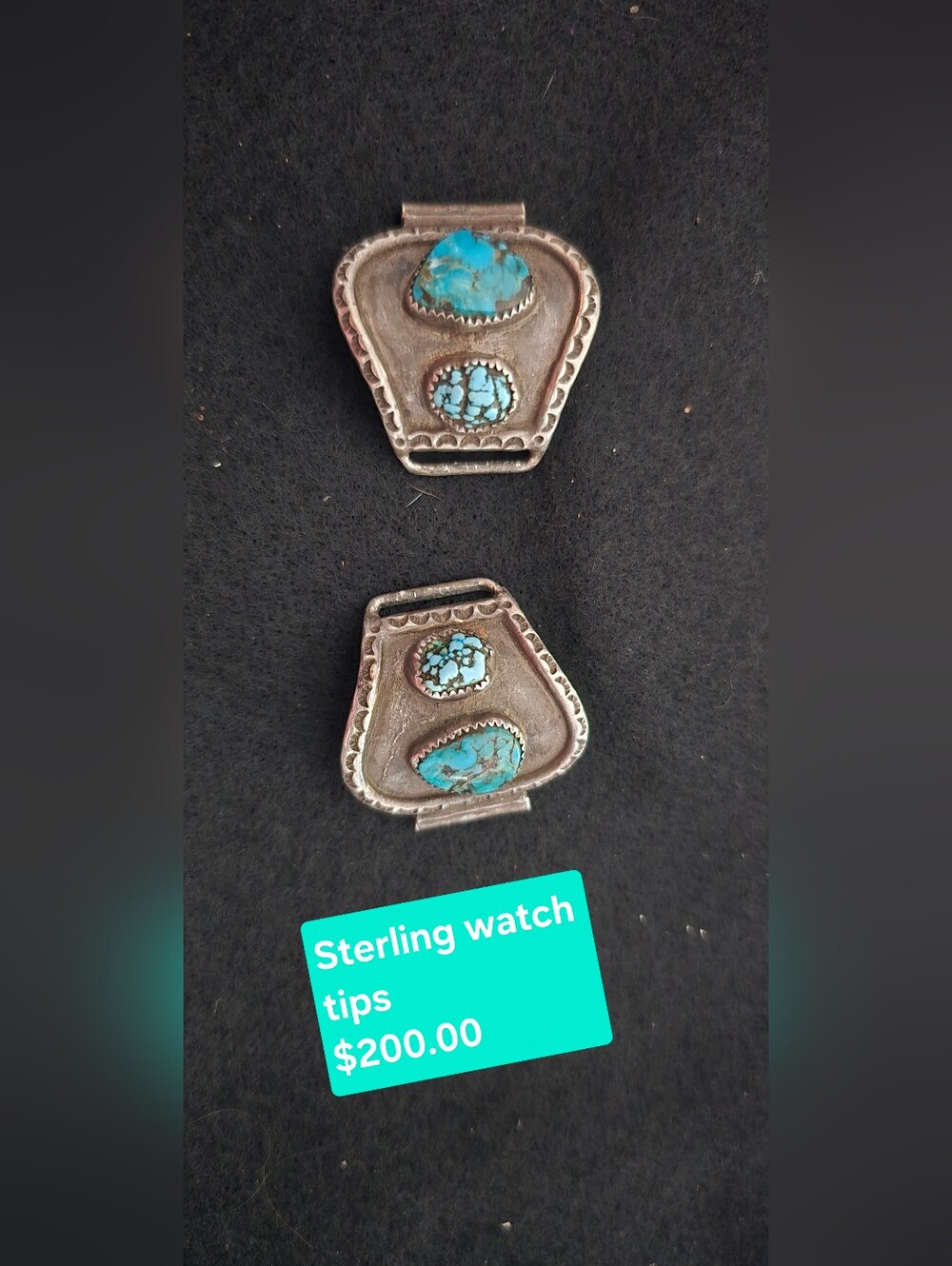 Turquoise Sterling Watch Tips - Pair